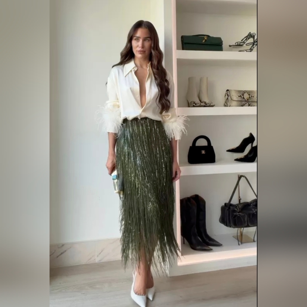Zara ZW COLLECTION LIMITED EDITION FRINGED SEQUIN SKIRT